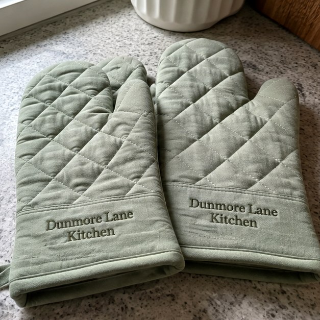 Custom oven mitts — customer photo