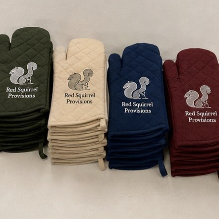 Customized oven mitts for cooking brands and meal kits