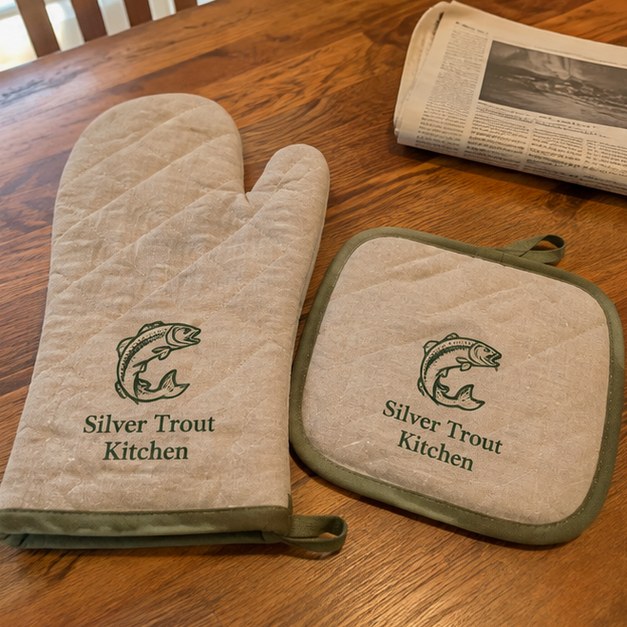 Oven mitts with logo — customer photo